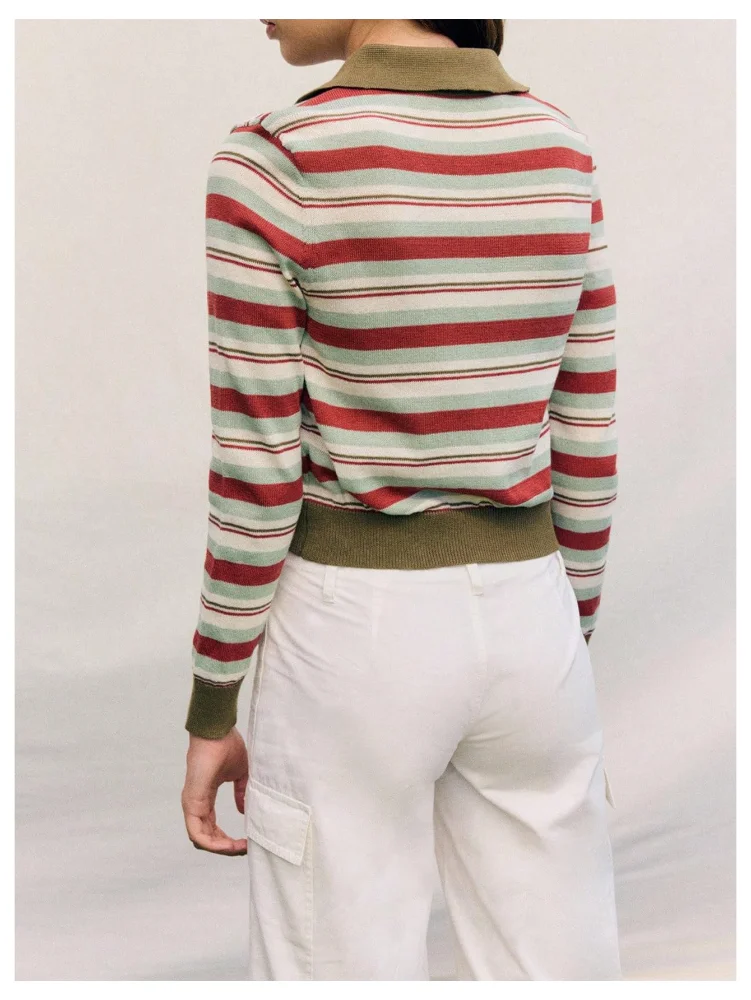MAKEMECHIC Striped Button Down Collared Cardigan, view 3
