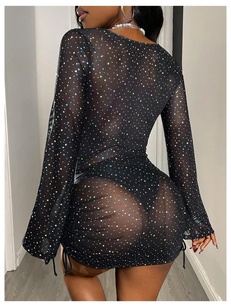 MAKEMECHIC Sequin Sheer Mini Beach Cover-Up, view 3
