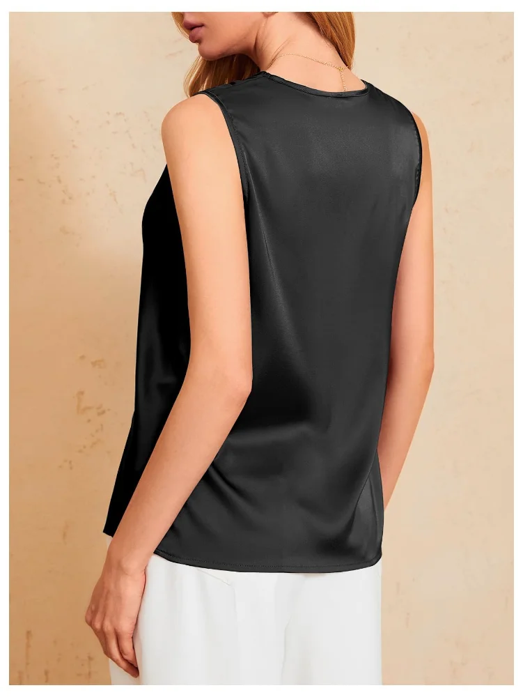 MAKEMECHIC Draped Cowl Neck Satin Tank Top, view 2
