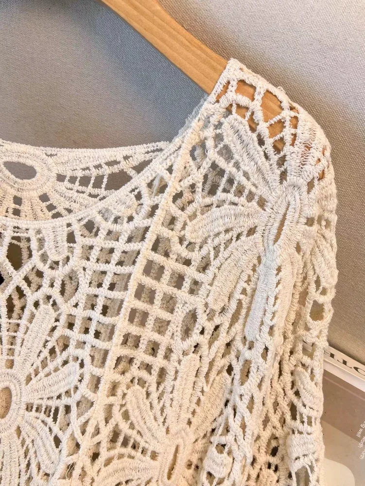 MAKEMECHIC Crochet Beach Cover-Up, 3/4 sleeve, view 2