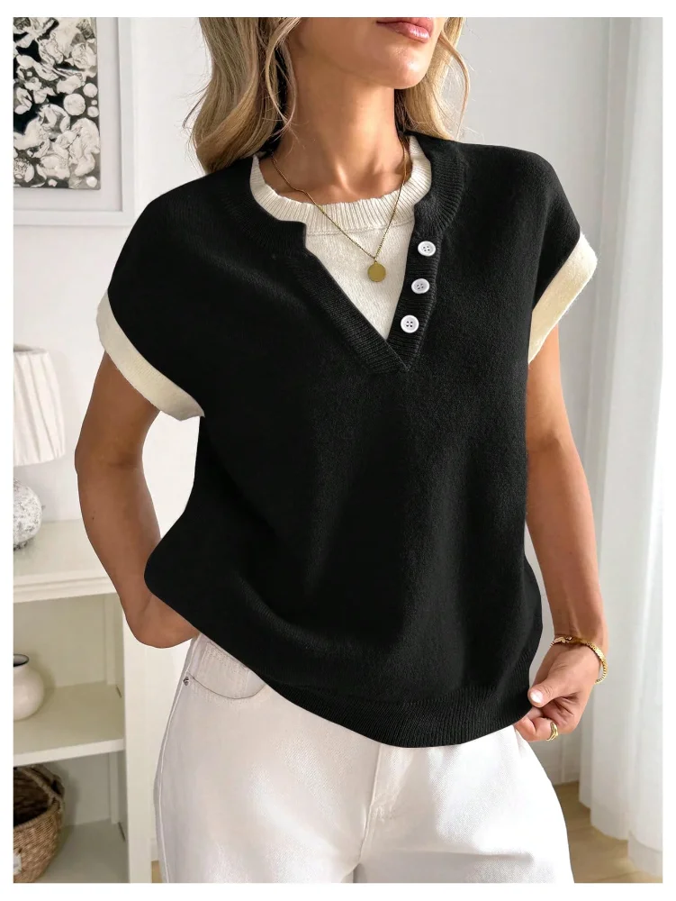 MAKEMECHIC Short Sleeve Button Down Knit Sweater, view 2