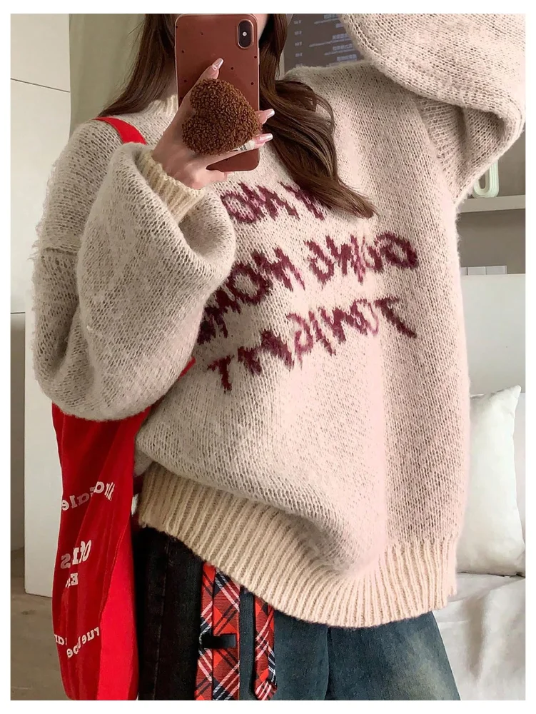 MAKEMECHIC Letter Print Crew Neck Sweater, view 2