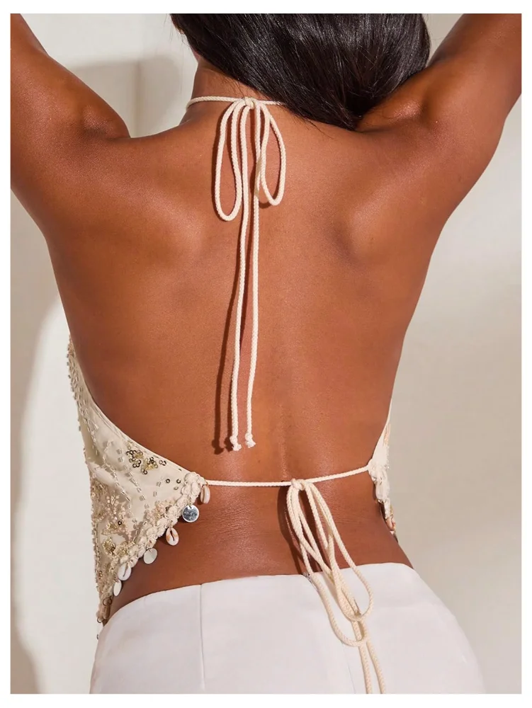 MAKEMECHIC Sequin Backless X-small Halter Top, view 2