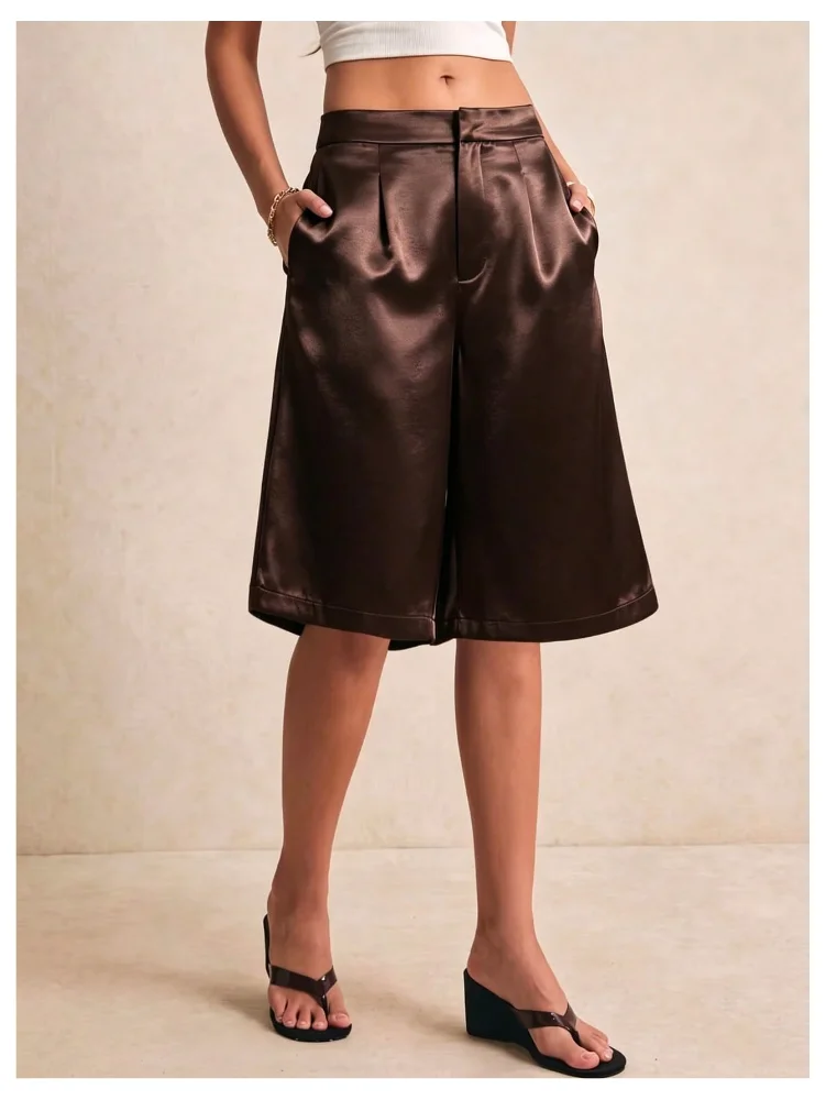 MAKEMECHIC Bermuda Satin Wide Leg Shorts, view 3