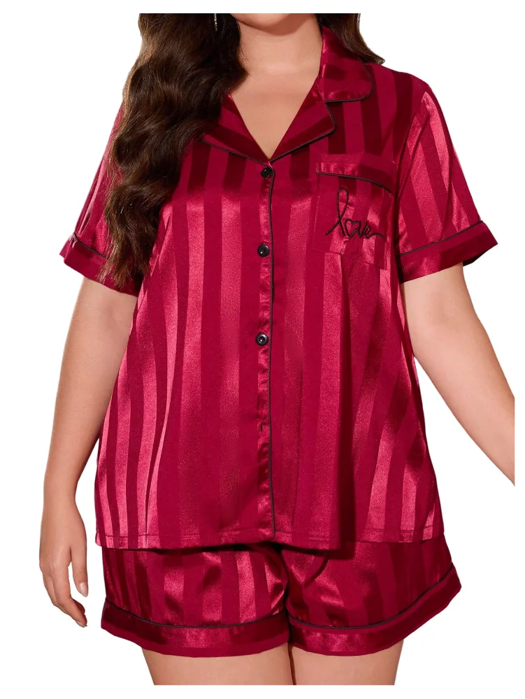 MAKEMECHIC Striped Satin Button Down Pajamas