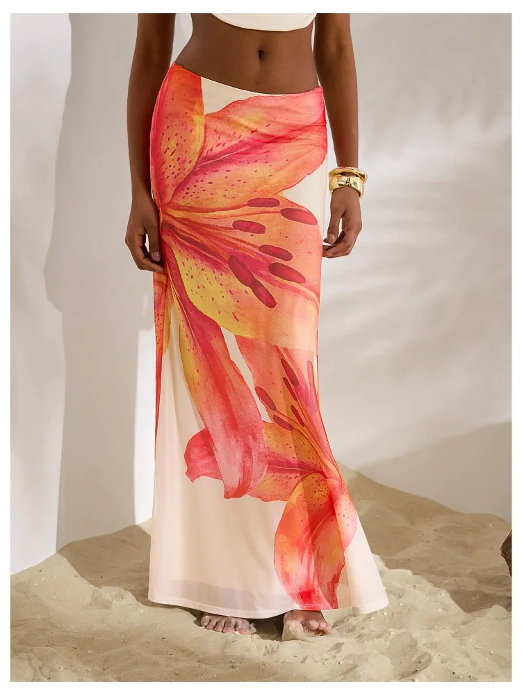 MAKEMECHIC Long Sheer Mesh Maxi Skirt, view 2