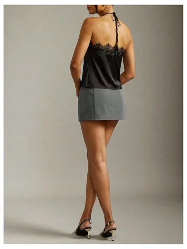 MAKEMECHIC Satin Silk Lace Halter Top, view 3