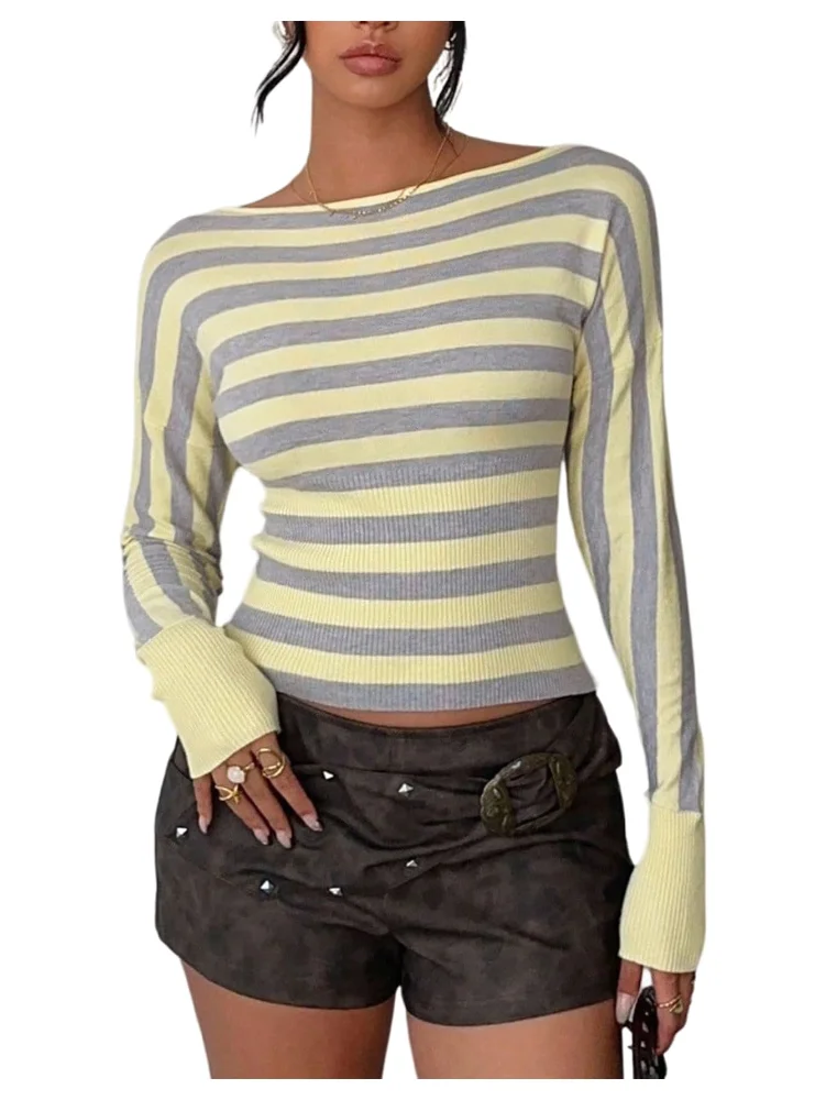 MAKEMECHIC Striped Cinched Waist Crop Top