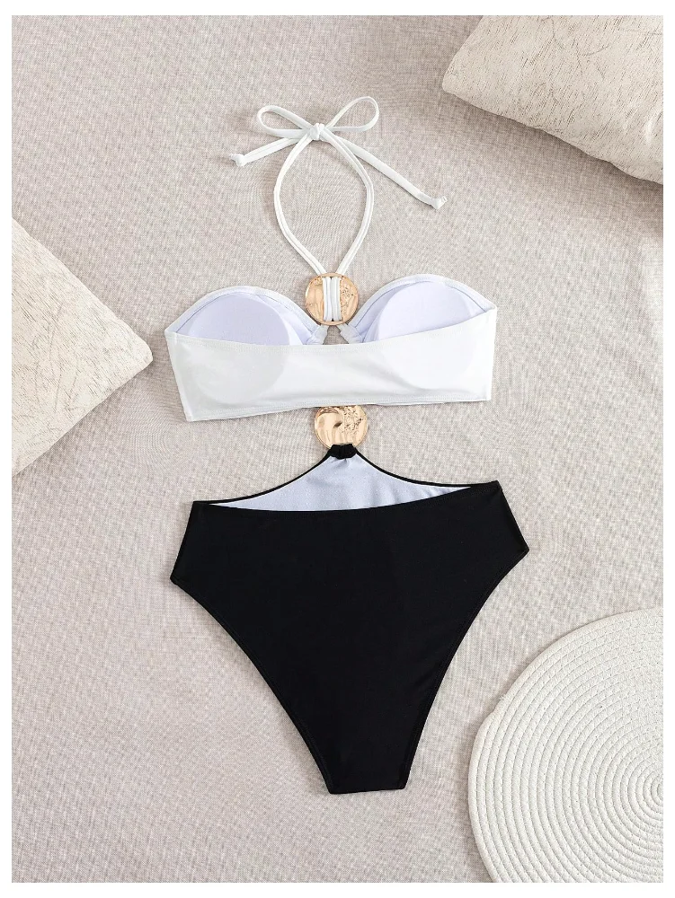 MAKEMECHIC Color Block Tie Back Cut Out One-Piece Swimsuit, view 3