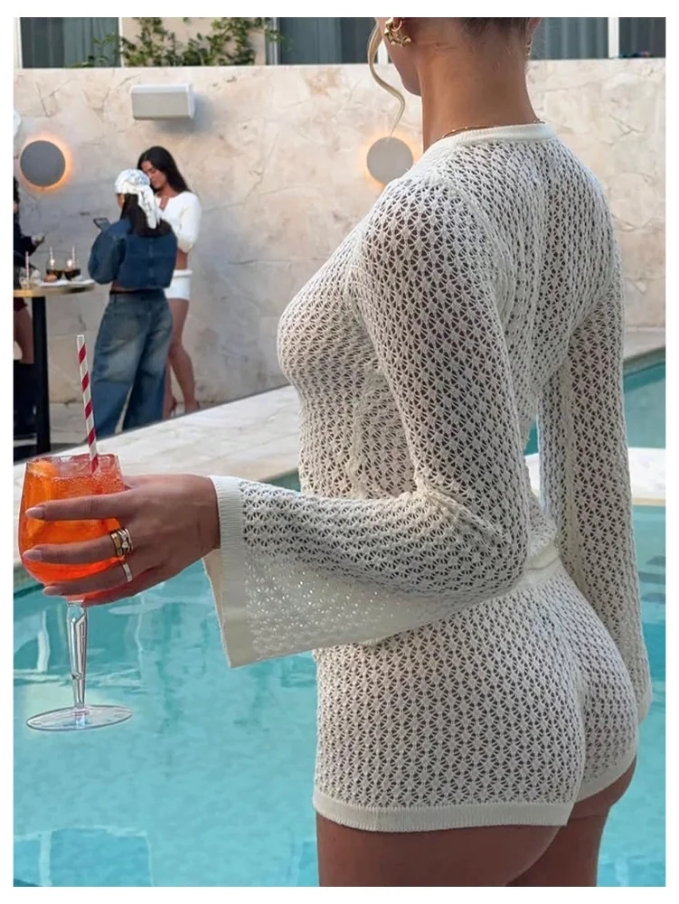 MAKEMECHIC Crochet Beach Cover-Up in White (2), view 3