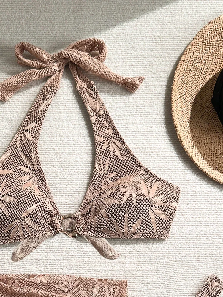 MAKEMECHIC Crochet Bikini Set in Brown, view 2