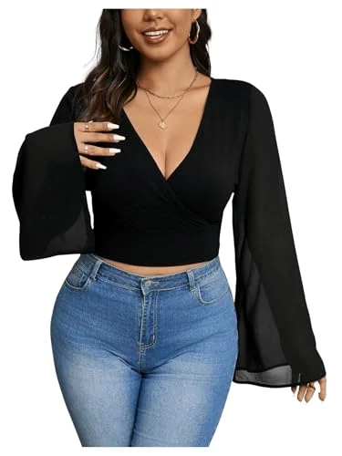 MAKEMECHIC Wrap V-Neck Bell Crop Top