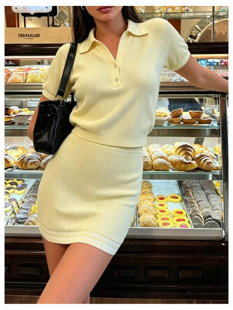 MAKEMECHIC Short Sleeve Knit Skirt Set, view 3