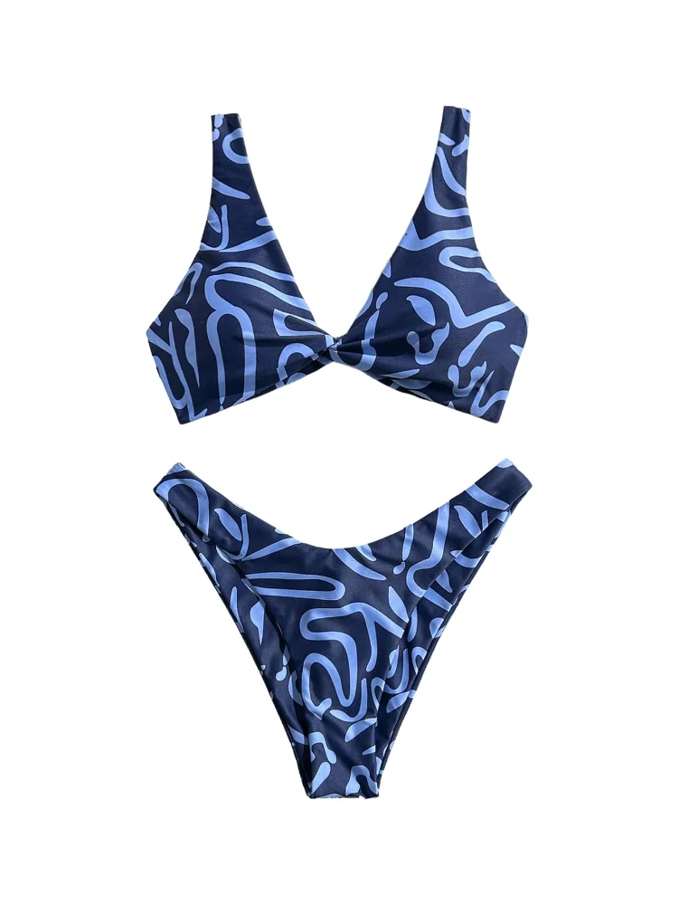 MAKEMECHIC Graphic Twisted Tie Back Bikini Set