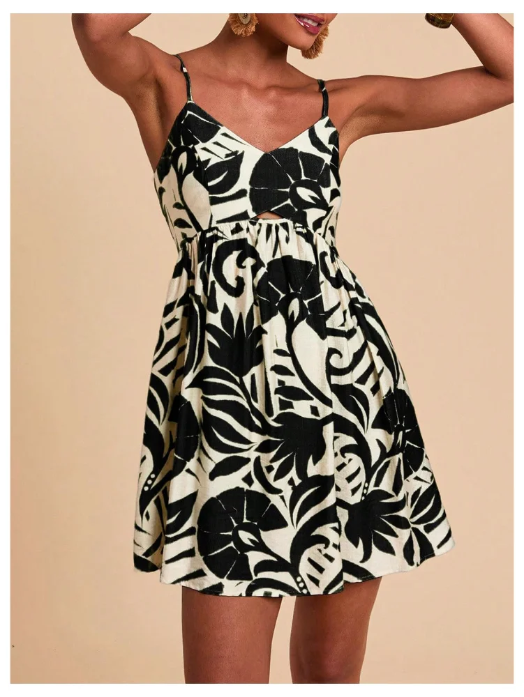 MAKEMECHIC Tropical Mini Dress, spaghetti straps, view 2