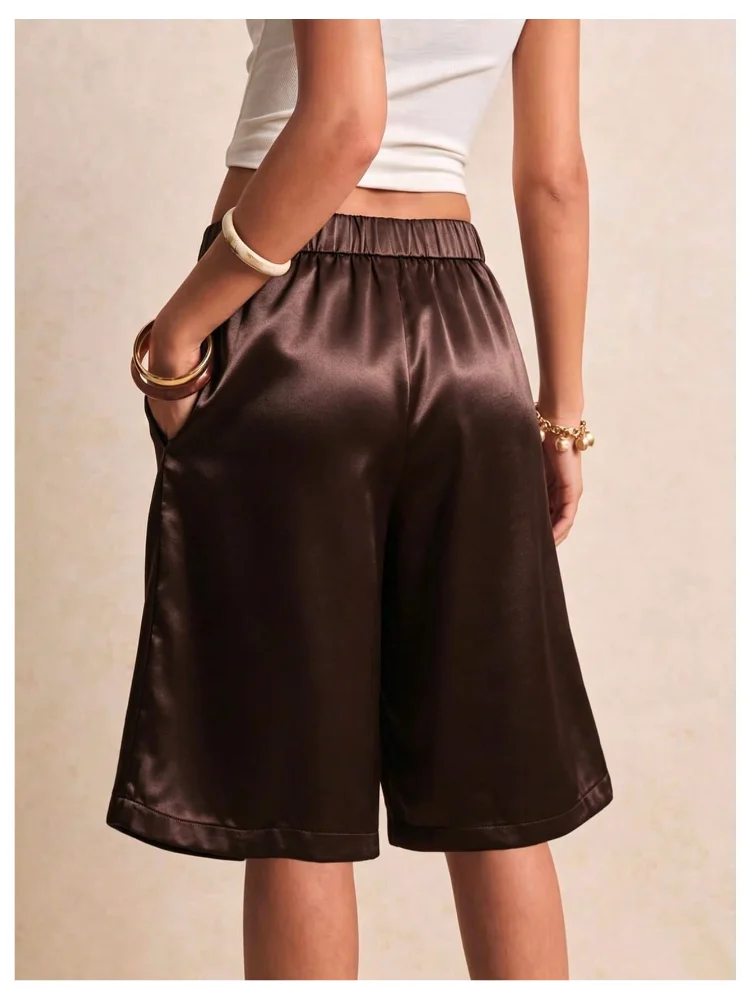 MAKEMECHIC Bermuda Satin Wide Leg Shorts, view 2