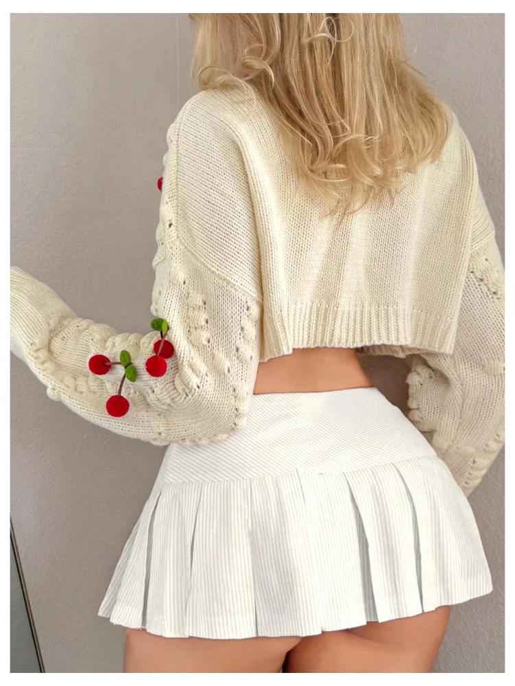 MAKEMECHIC Cropped Christmas Cherry Cardigan, view 3
