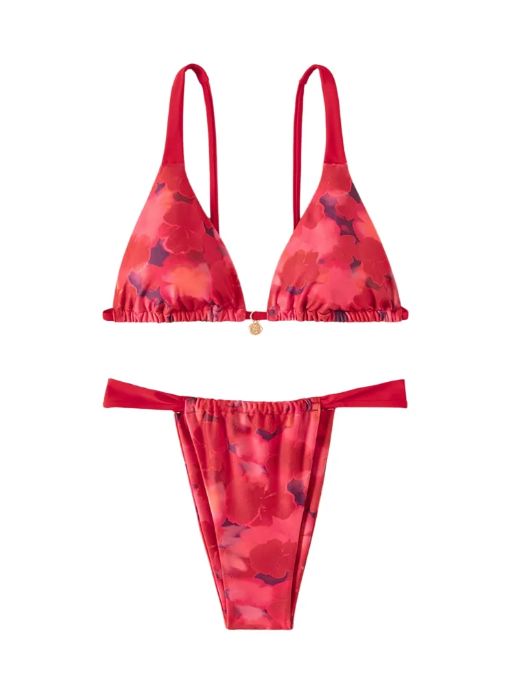 MAKEMECHIC Floral Print Triangle Tie Back Bikini Set