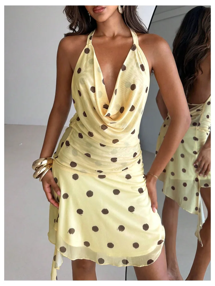 MAKEMECHIC Polka Dot Draped Cinched Mini Dress, view 2