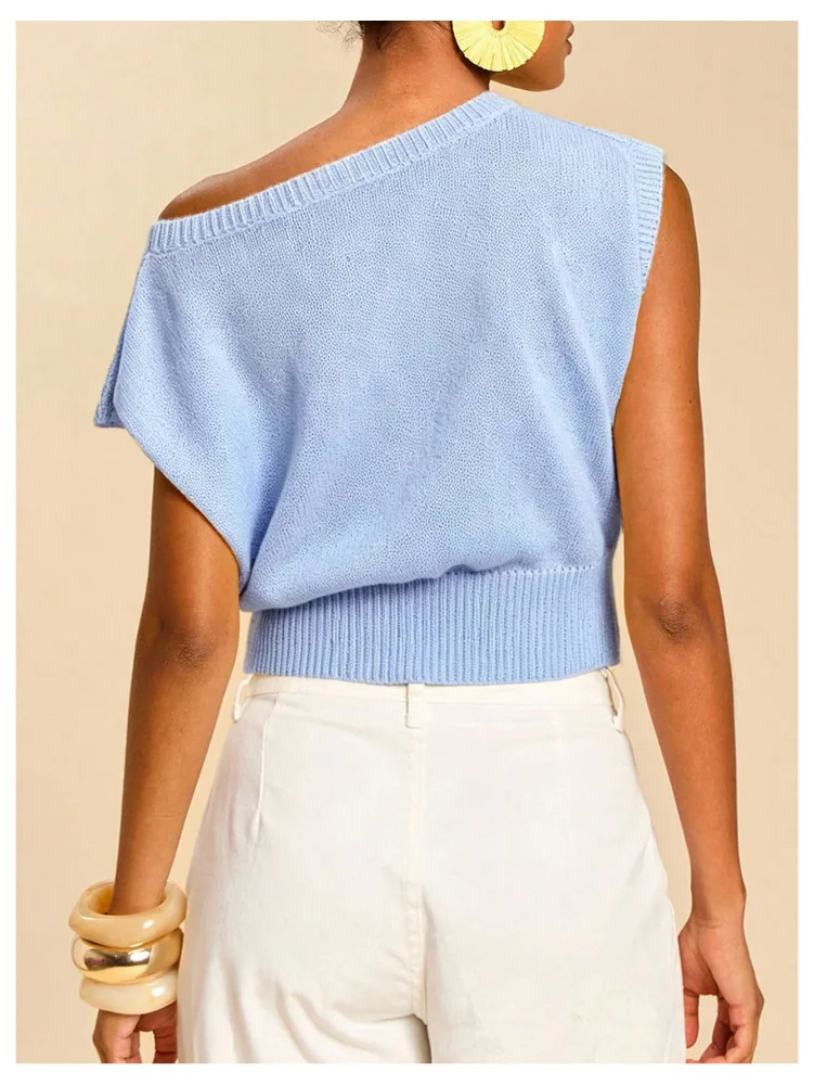MAKEMECHIC Short Sleeve Cropped Off The Shoulder Sweater Vest, view 3