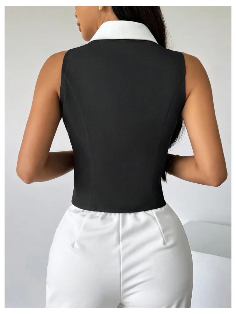 MAKEMECHIC Colorblock Button Down Sleeveless Jacket, view 3