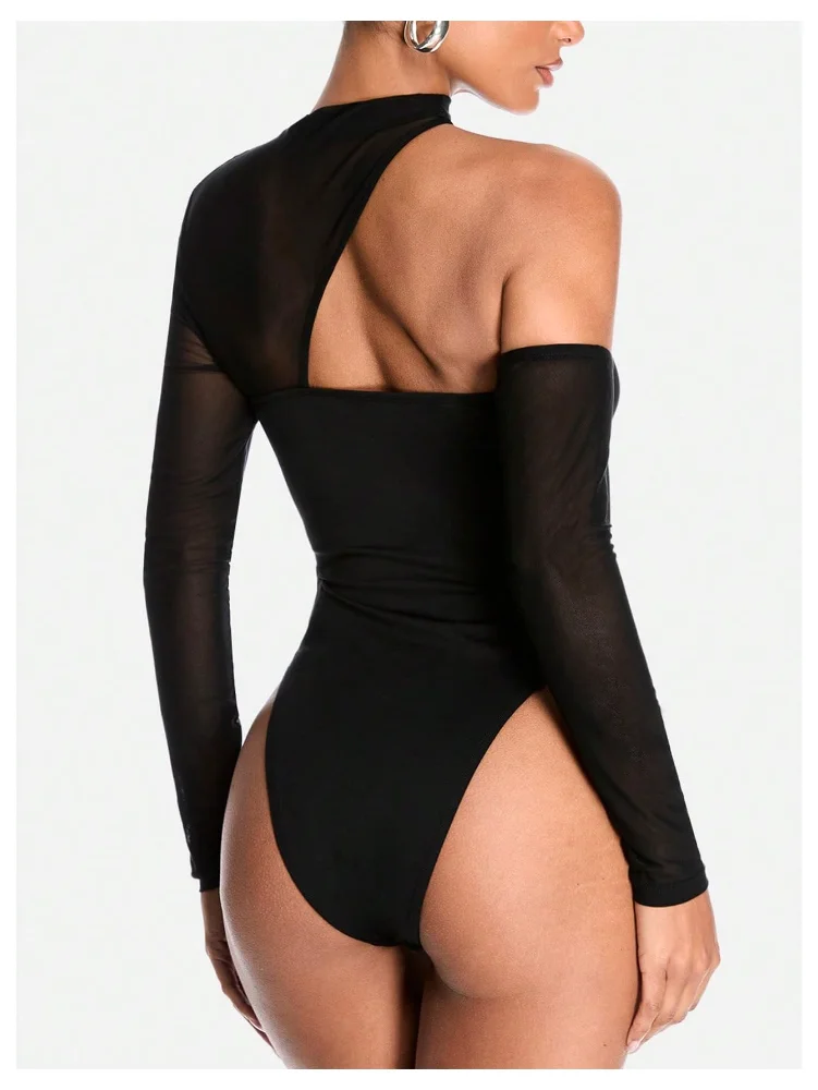 MAKEMECHIC Mesh Asymmetrical Cut Out Bodysuit, view 2