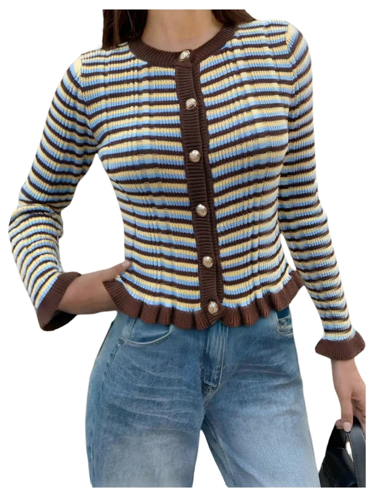 MAKEMECHIC Striped Vintage Retro Cardigan