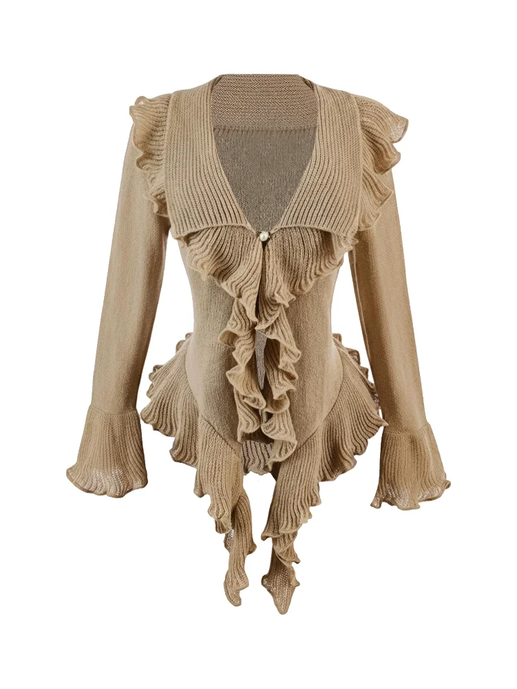 MAKEMECHIC Ruffle Bell Sleeve Asymmetrical Cardigan