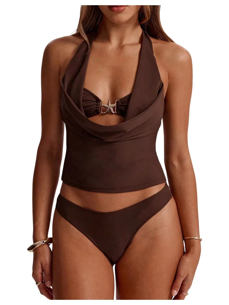 MAKEMECHIC Starfish Draped Tie Tankini