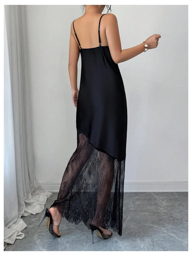 MAKEMECHIC Lace Sheer Glossy Maxi Dress, view 2
