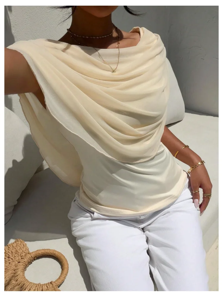 MAKEMECHIC Mesh Ruched Draped Wrap, view 2