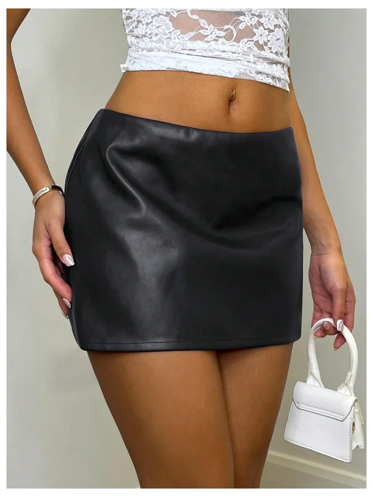 MAKEMECHIC Faux Leather Mini Low Waist Shorts, view 2