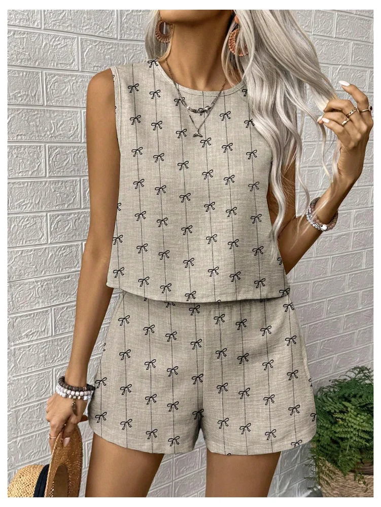 MAKEMECHIC Striped Shorts Set in Apricot, view 3