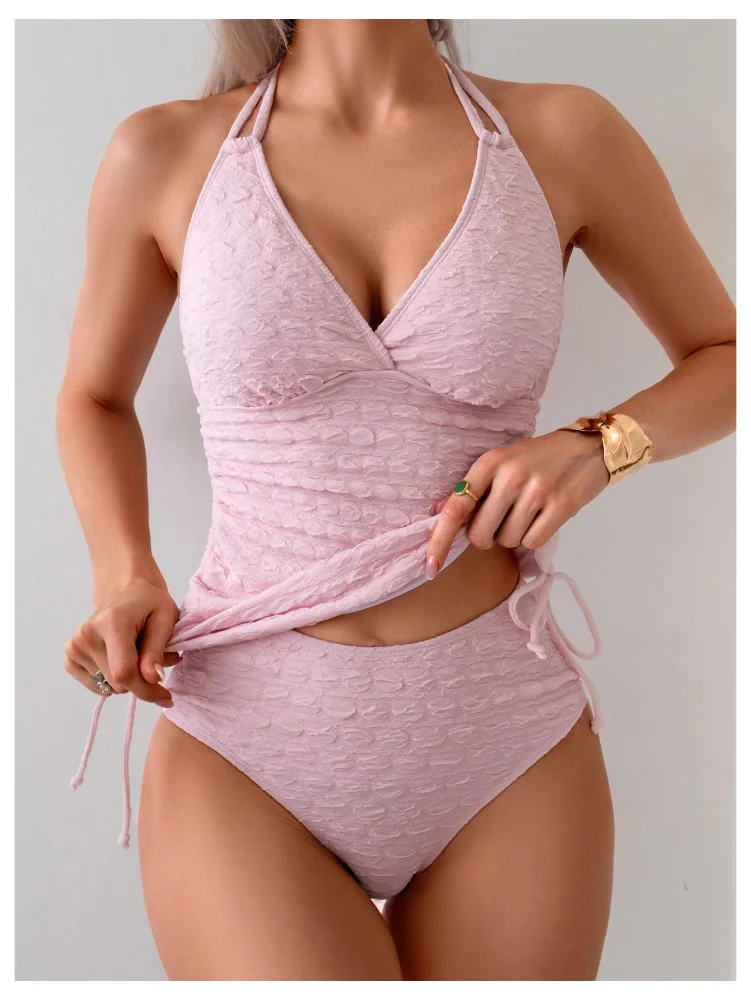 MAKEMECHIC Drawstring Ruched Modest Tankini, view 2