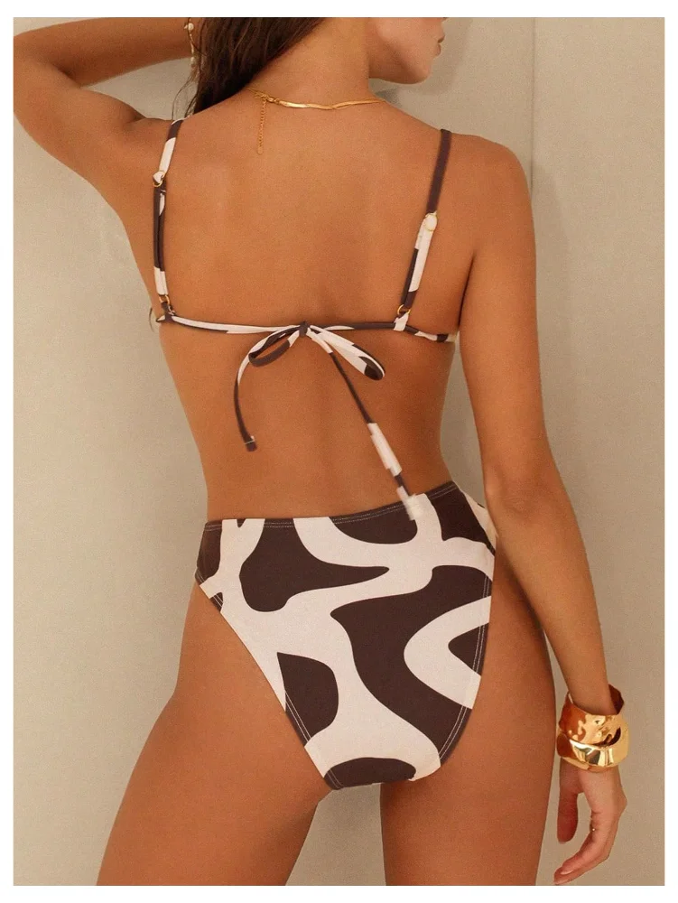 MAKEMECHIC Cow Print High Bikini Set, view 3