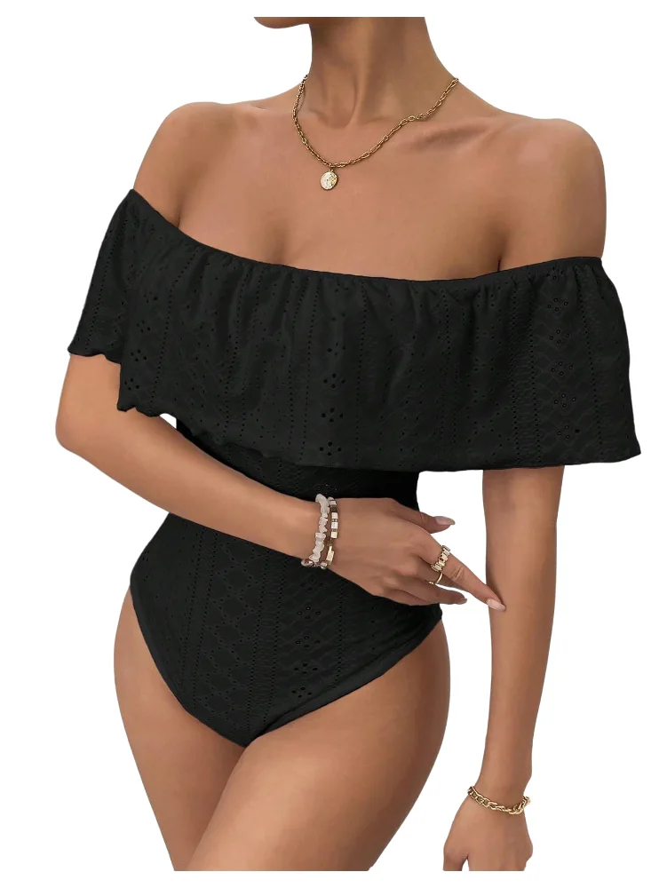 MAKEMECHIC Off Shoulder Ruffle Trim Bodysuit