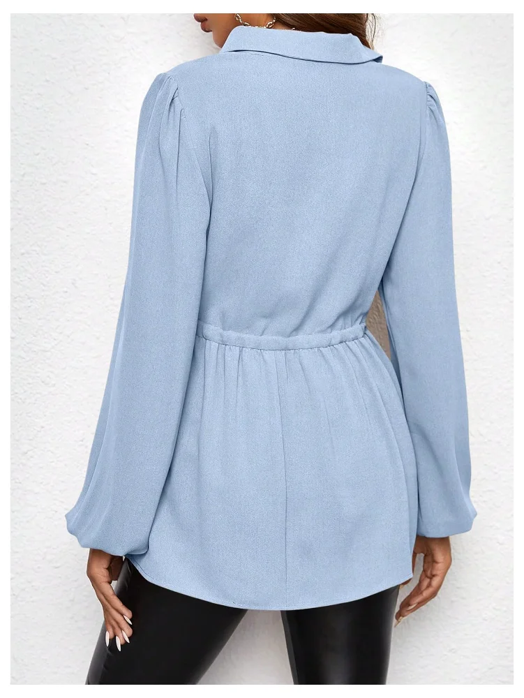MAKEMECHIC Long Sleeve Belted Button Down Maternity Blouse, view 2