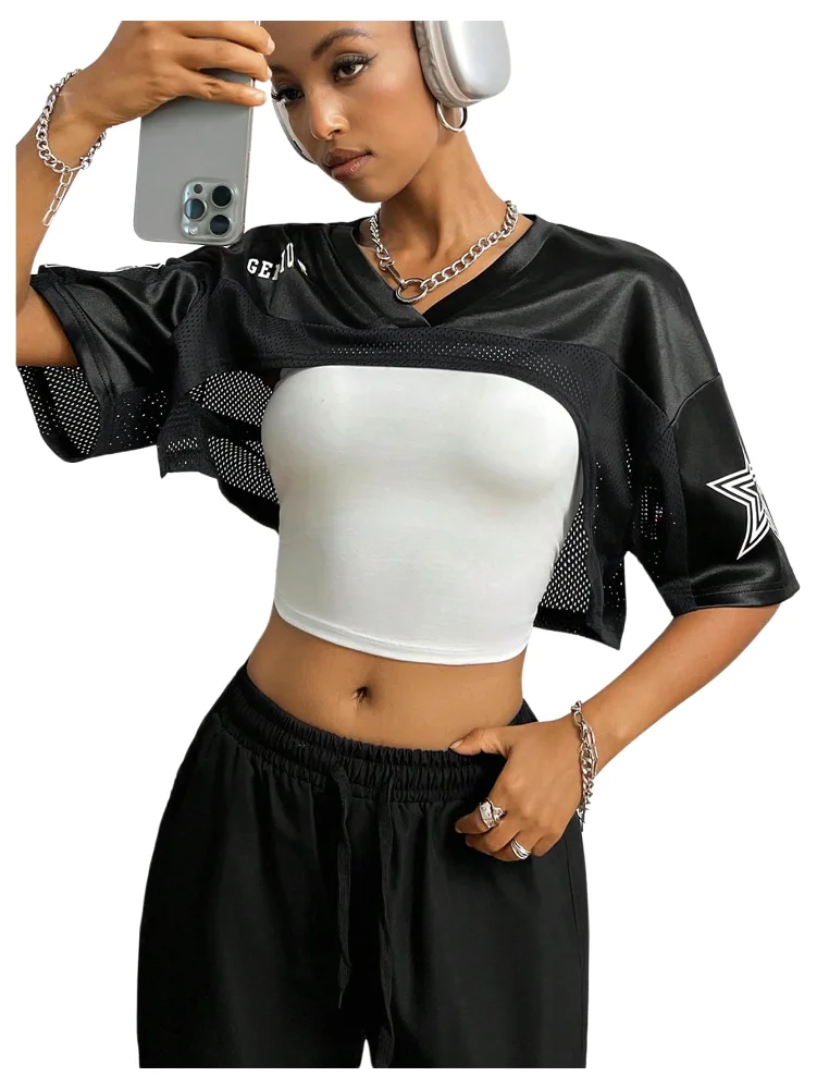 MAKEMECHIC Jersey Graphic Half Crop Top