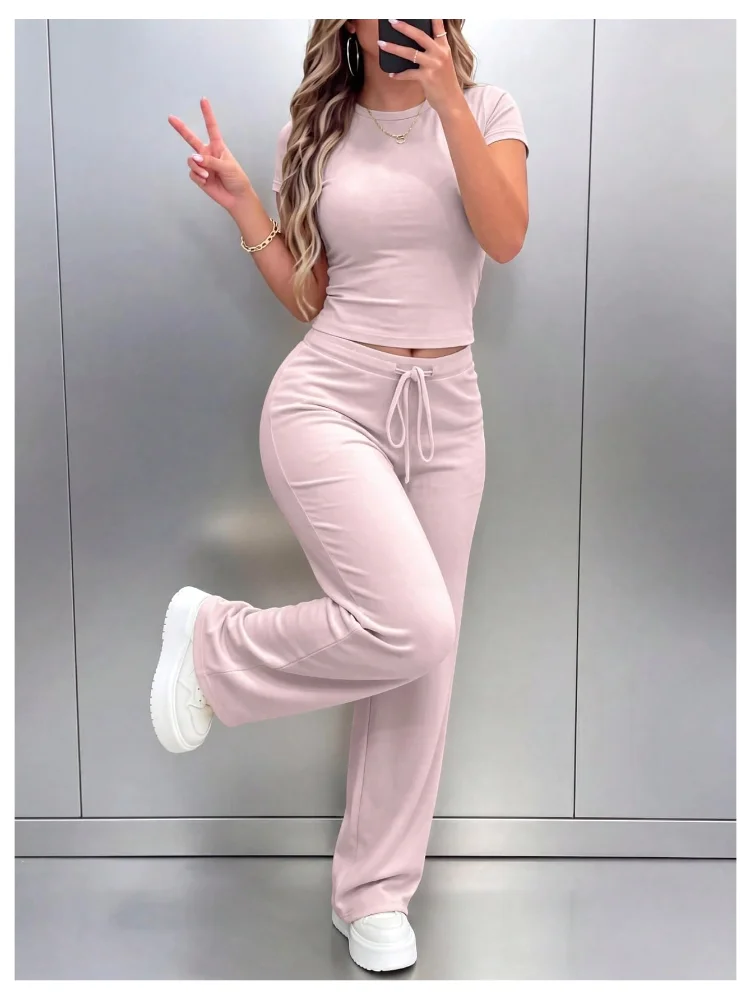 MAKEMECHIC Workout Short Sleeve Crop Pants Set, view 3