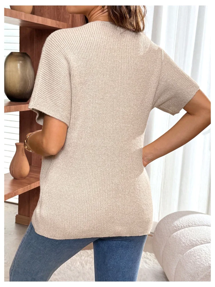 MAKEMECHIC V-Neck Short Sleeve Button Maternity Sweater, view 2