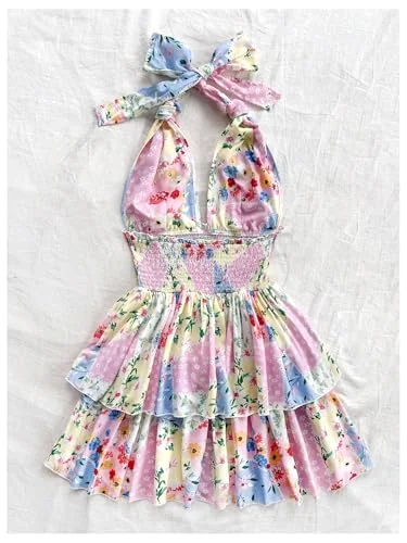 MAKEMECHIC Floral Ruffle Backless Mini Dress, view 3