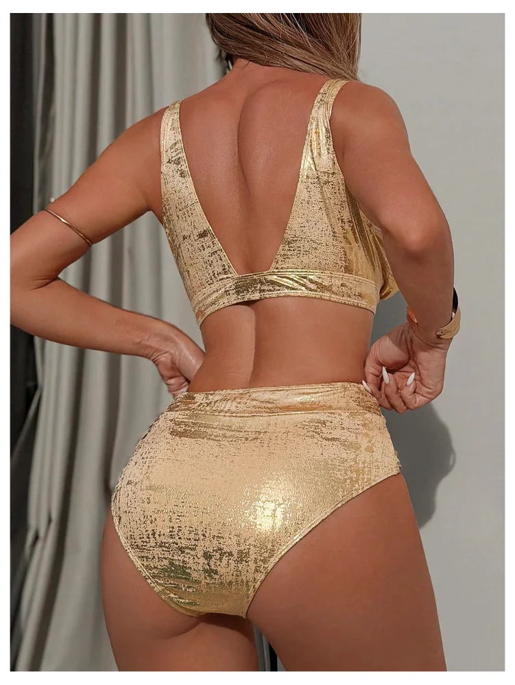 MAKEMECHIC Metallic High Waisted Bikini Set, view 2