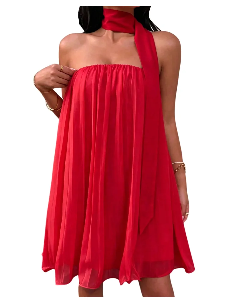MAKEMECHIC Mesh Scarf Strapless Mini Dress