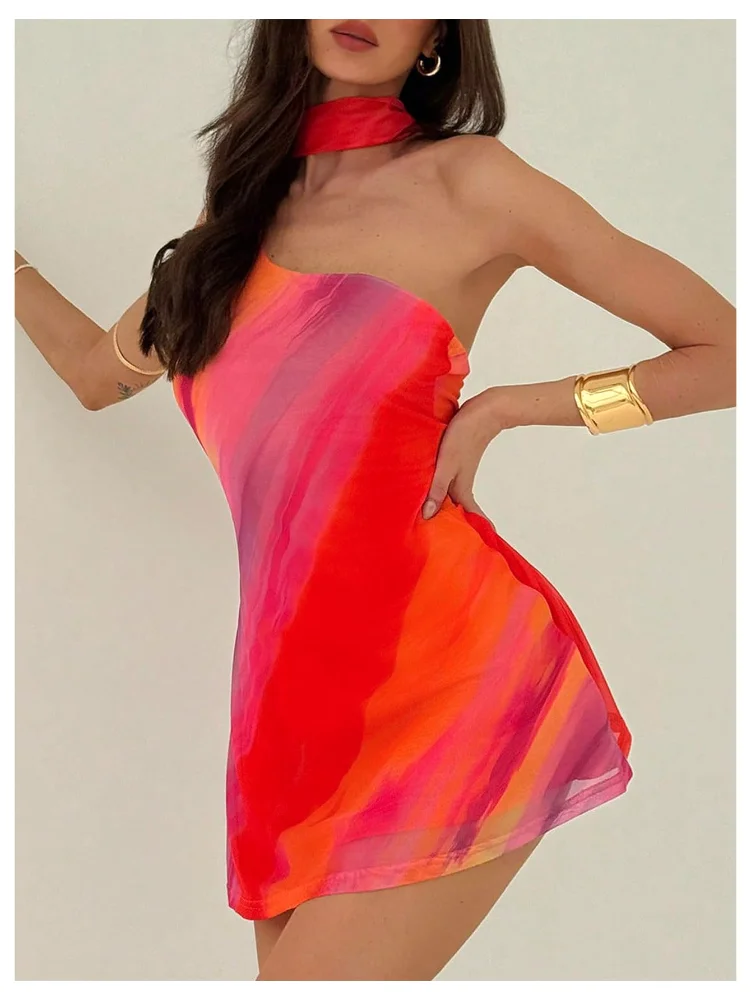 MAKEMECHIC One Shoulder Backless Mesh Mini Dress, view 3