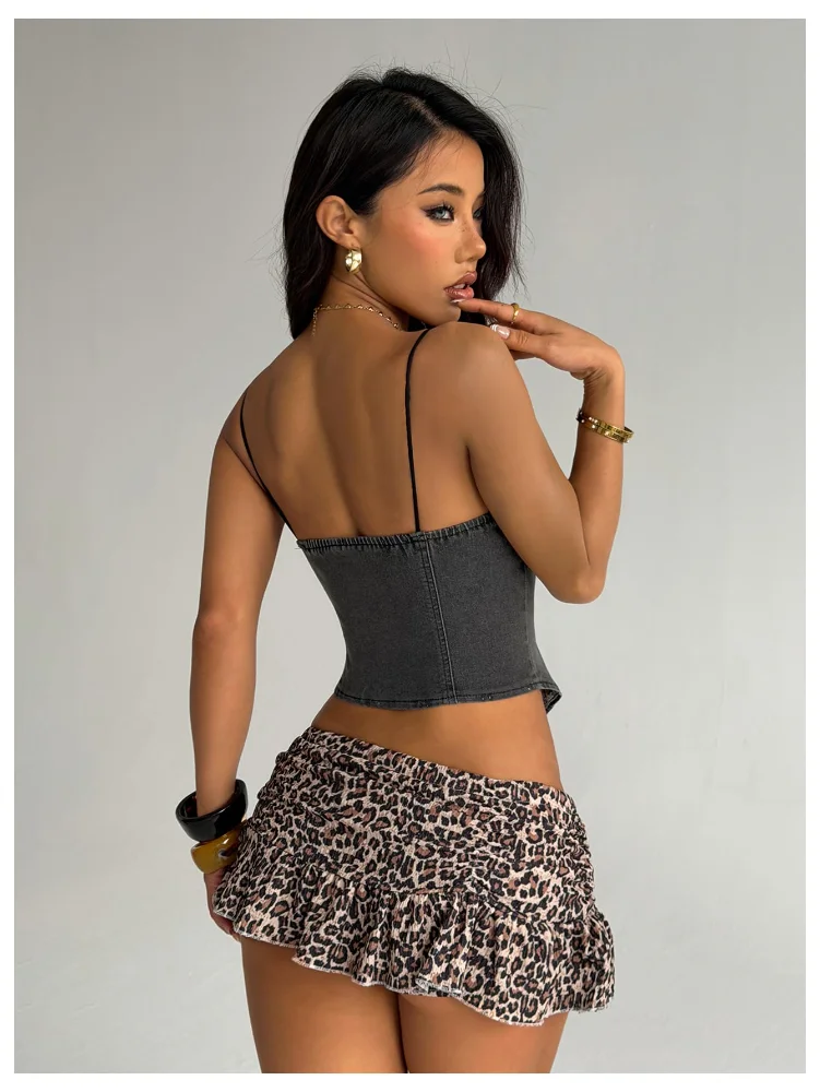MAKEMECHIC Denim Spaghetti Strap Corset Top, view 2