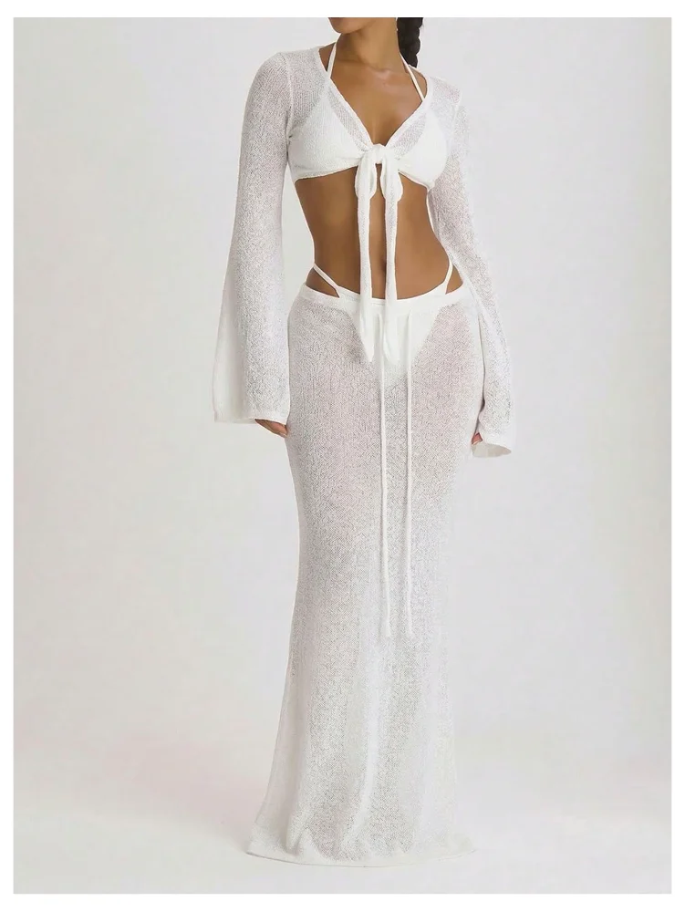 MAKEMECHIC Sheer Knit Long Beach Cover-Up, view 3