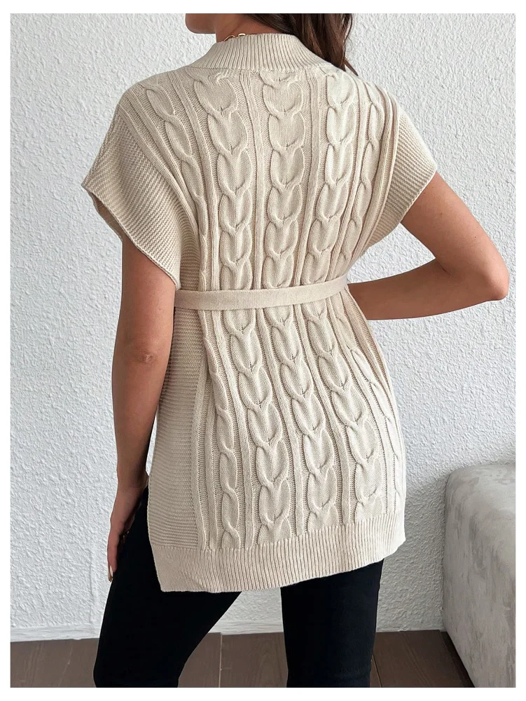 MAKEMECHIC Split Belted Knit Maternity Sweater, view 3