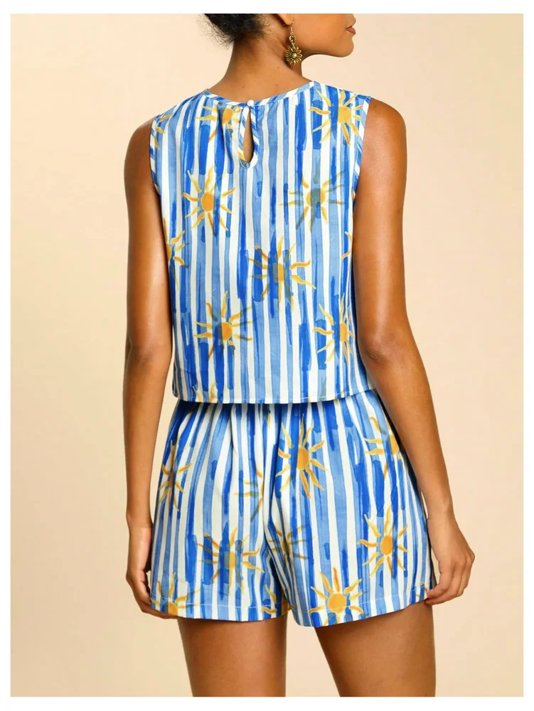 MAKEMECHIC Tropical Striped Sleeveless Shorts Set, view 3
