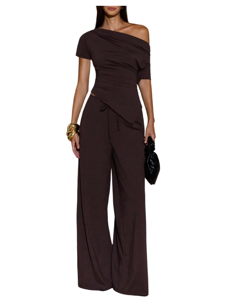 MAKEMECHIC Asymmetrical Pants Set, off-shoulder