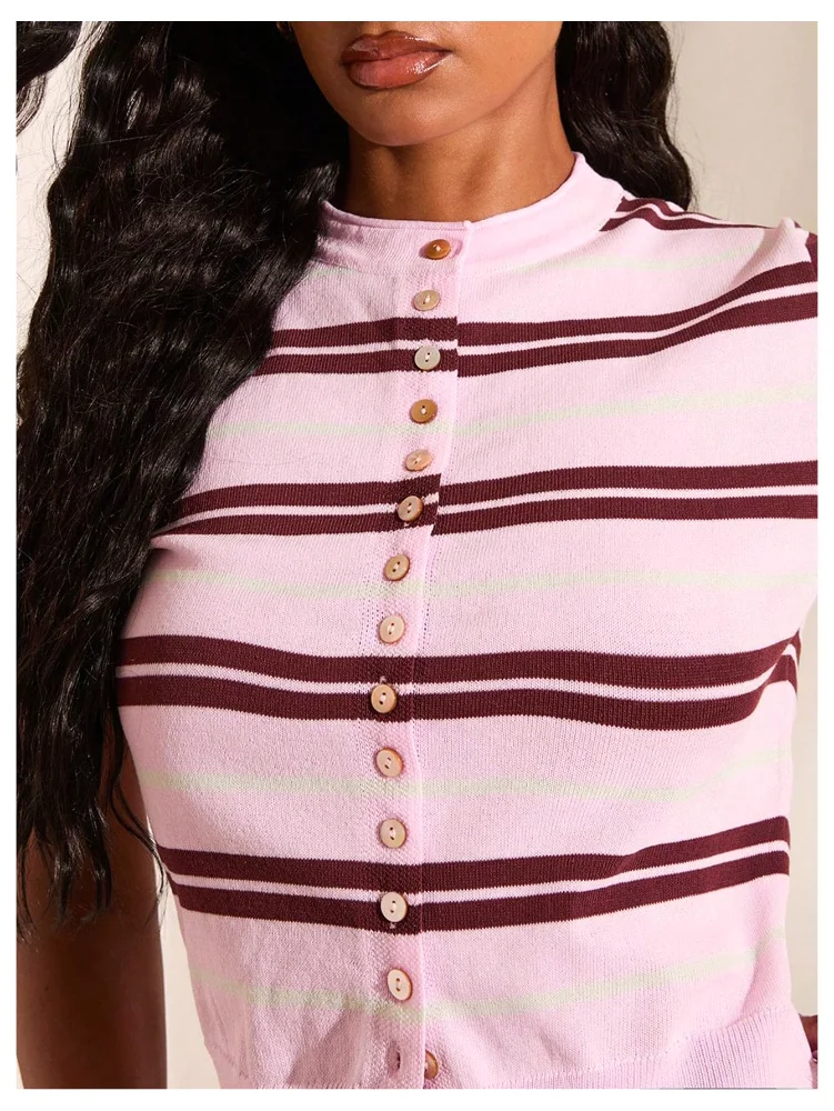 MAKEMECHIC Striped Mock Neck Slim Sweater Vest, view 2
